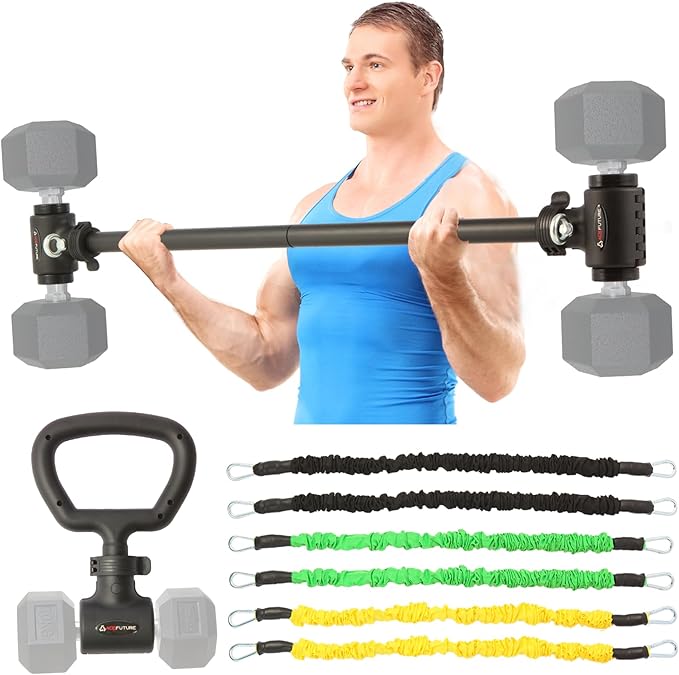 3 in 1 Dumbbell Converter Bar Set - Convert Dumbbells to Barbell & Kettlebell for Home Gym