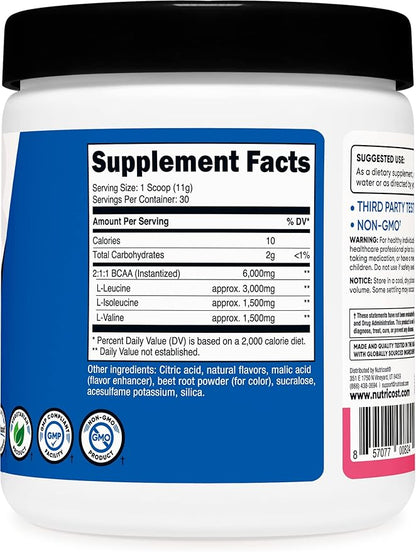 Nutricost BCAA Powder 2:1:1 (Raspberry Lemonade, 30 Servings)