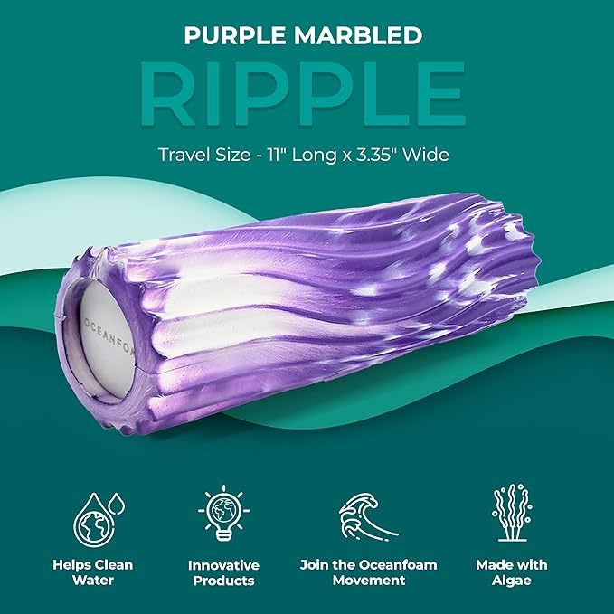 Oceanfoam Ripple Travel Foam Roller (11" x 3.35") Firm Mini Foam Roller for Physical Therapy, Deep