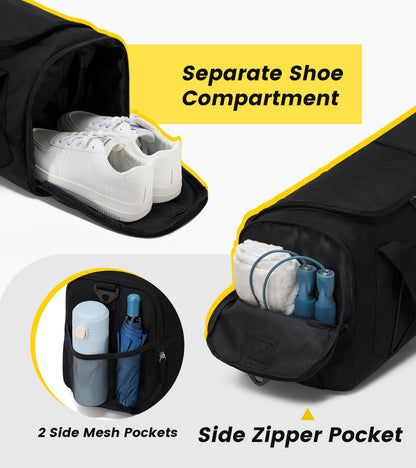 Vorspack 18 Inches Gym Bag for Men Women with Shoe Compartment - Black