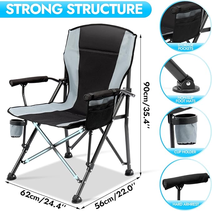 2 Pack Oversized Folding Camping Chair for Adults, Supports 450 LBS Camping Chairs, Heavy Duty