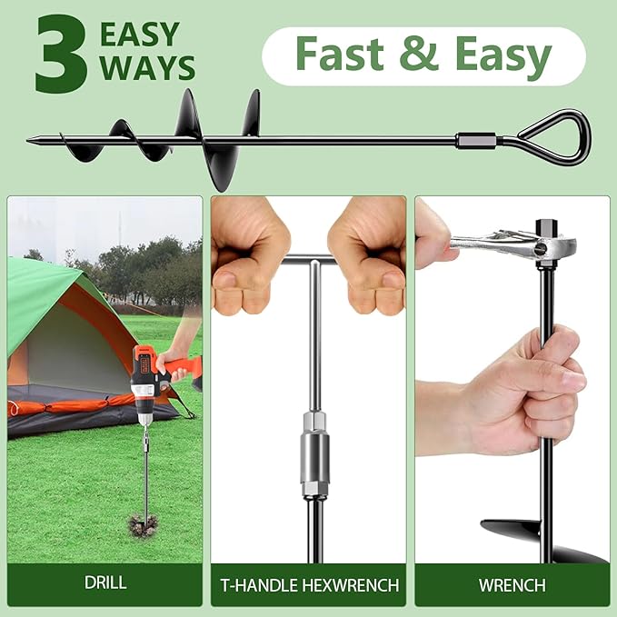 Phopich 18''/30" Long Ground Anchor, Heavy Duty Earth Anchors Ground Anchors Screw in Kit with