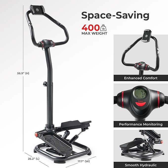 Sunny Health & Fitness 2-in-1 Premium Power Stepper with 400lbs Weight Capacity and Resistance