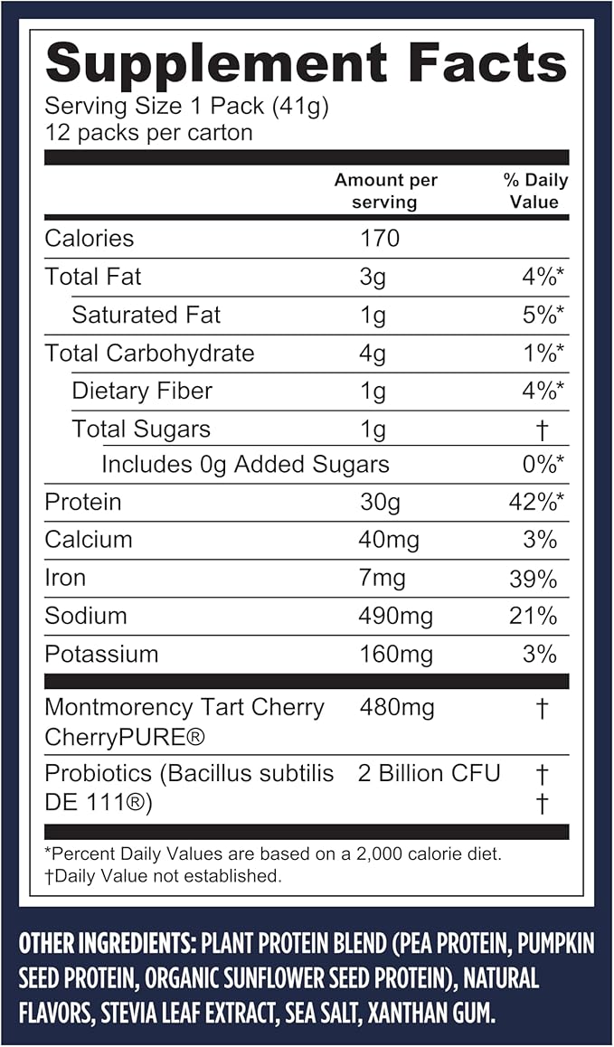 Vega Protein + Recovery - 30g Plant-Based Protein per Serving, Vanilla, 12 x 1.6oz Sachets, 5g