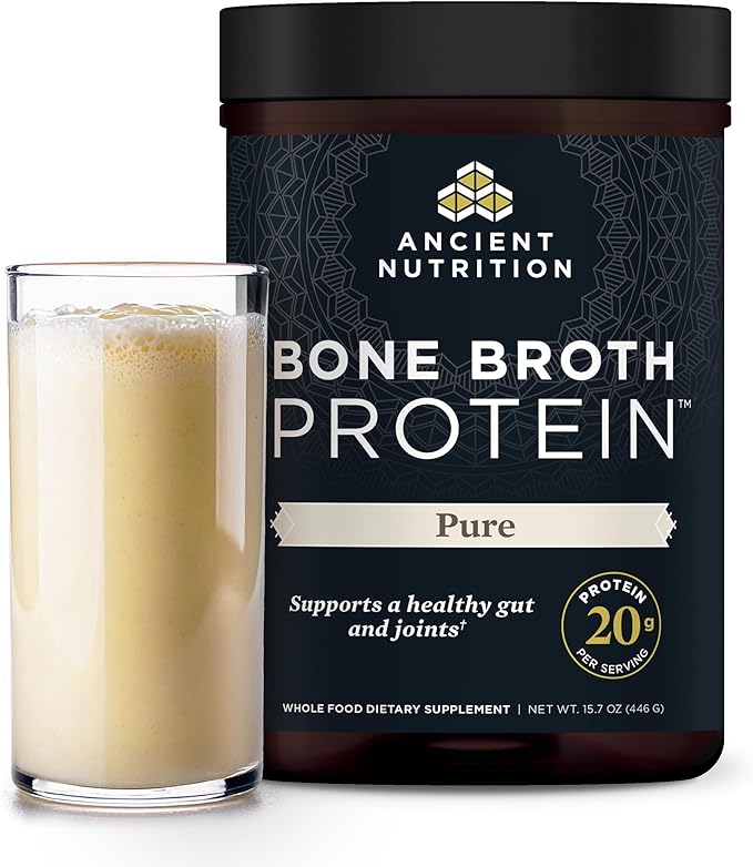 Ancient Nutrition Grass Fed & Cage Free Bone Broth Protein Powder, 20g Protein Per Serving