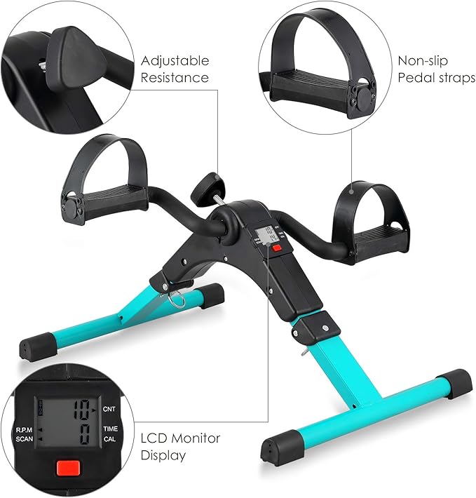 Folding Pedal Exerciser, Mini Under Desk Bike - Portable Foot Hand Cycle Peddler Machine Bicycle