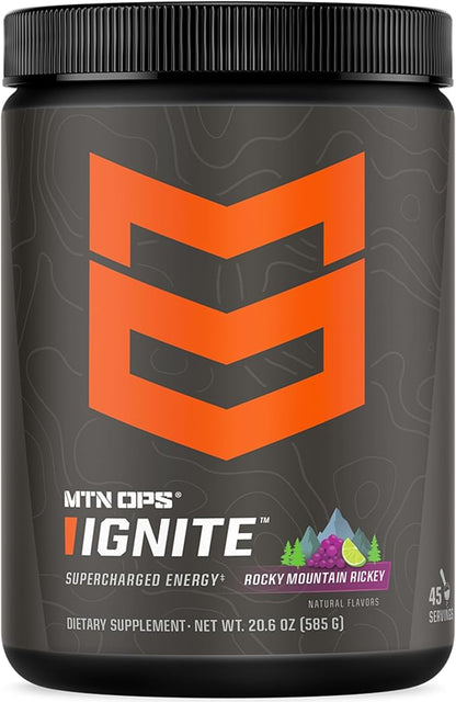 MTN OPS Ignite Energy Drink Powder, Gluten Free Nootropic Supplement Drink Mix, L Arginine, L