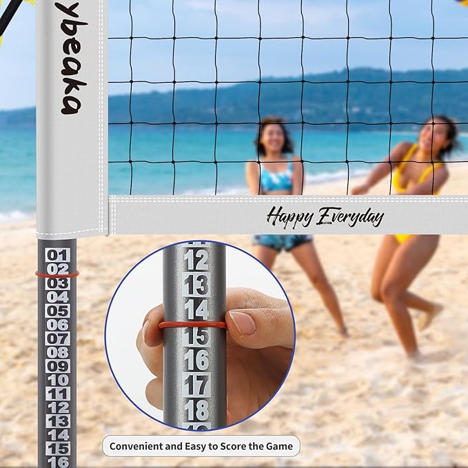 Outdoor Portable Volleyball Net Set for Backyard Beach with Adjustable Heavy Duty Poles, Durable