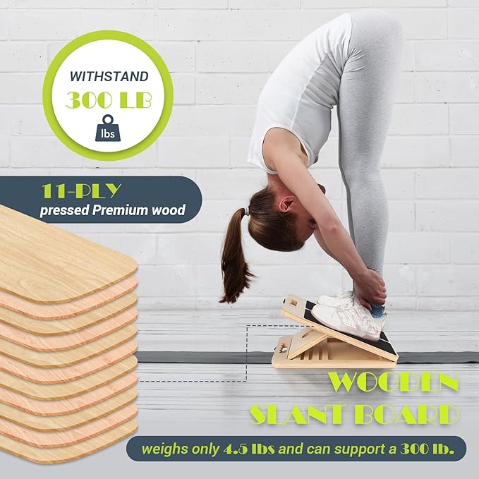Slant Board for Calf Stretching, Adjustable Portable Wooden Incline Board for Calf Stretcher with