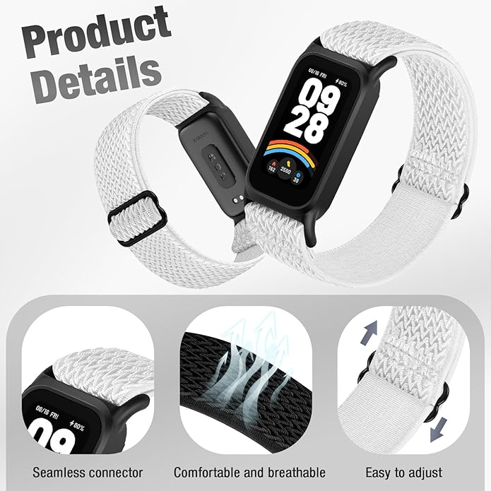 2 Pack Elastic Bands Compatible with Xiaomi Smart Band 9 Active Women Men, Soft Nylon Replacement