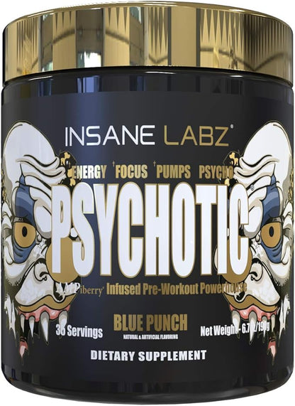 Insane Labz Psychotic Gold, High Stimulant Pre Workout Powder, Extreme Lasting Energy Focus, Pumps