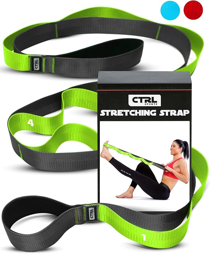 Stretching Strap with Loops - Non Elastic Stretch Band for Physical Therapy, Yoga Strap for