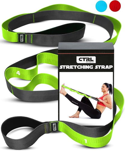 Stretching Strap with Loops - Non Elastic Stretch Band for Physical Therapy, Yoga Strap for