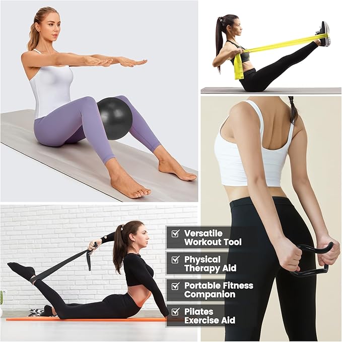 Home Pilates Essentials Kit for Women,Pilates Equipment Set with 9 Inch Yoga Ball,Figure 8