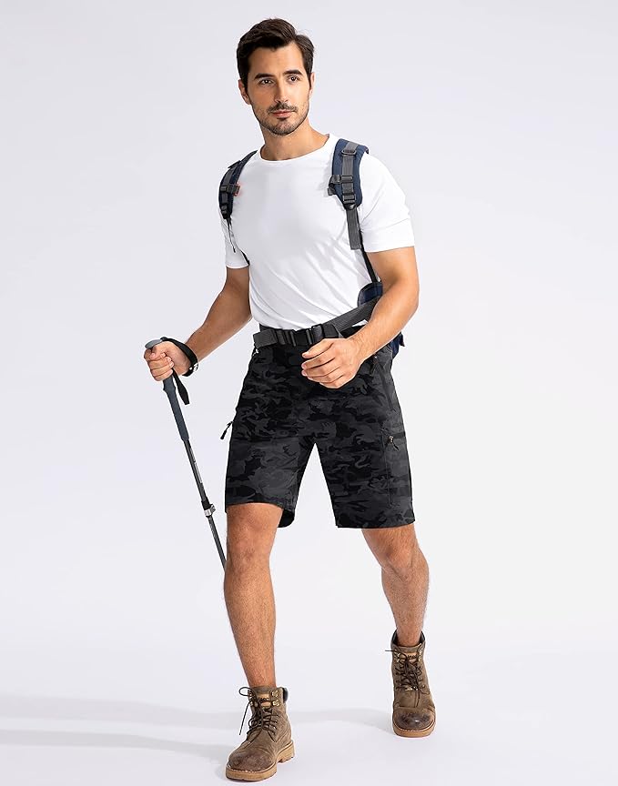 Pudolla Men's Hiking Cargo Shorts 9" Lightweight Outdoor Work Shorts for Men Travel Golf Camping