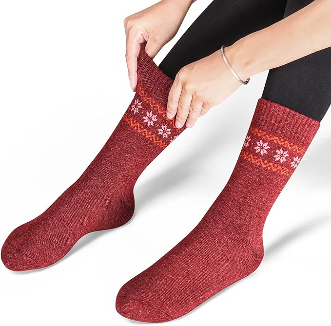 NinetoFiveLife Pack of 4 Womens Merino Wool Socks Winter Hiking Socks Knit Outdoor Recreation Socks