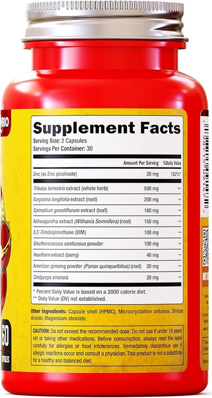 Testosterone Booster Supplement for Men - Ashwagandha, Tongkat Ali, DIM, Zinc, Tribulus & More