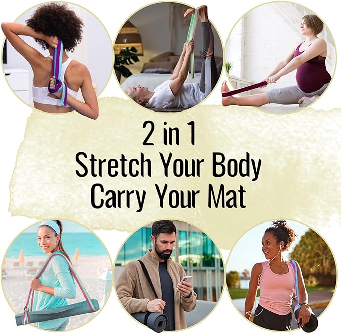 TECEUM Yoga Strap & Mat Strap – 2 IN 1 – Cotton – 6 ft 8 ft 10 ft (30+ colors) – Adjustable