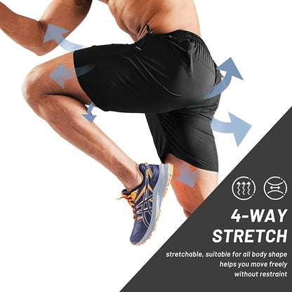 MIER Men's Quick Dry Running Shorts with Zipper Pocket, Elastic Waist Athletic Workout Exercise