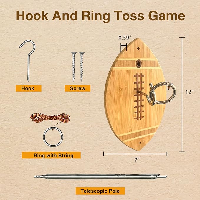 Ring Toss Game, Hook and Ring Toss Game with String and Hooks for Outdoor/Indoor Use, Man Cave