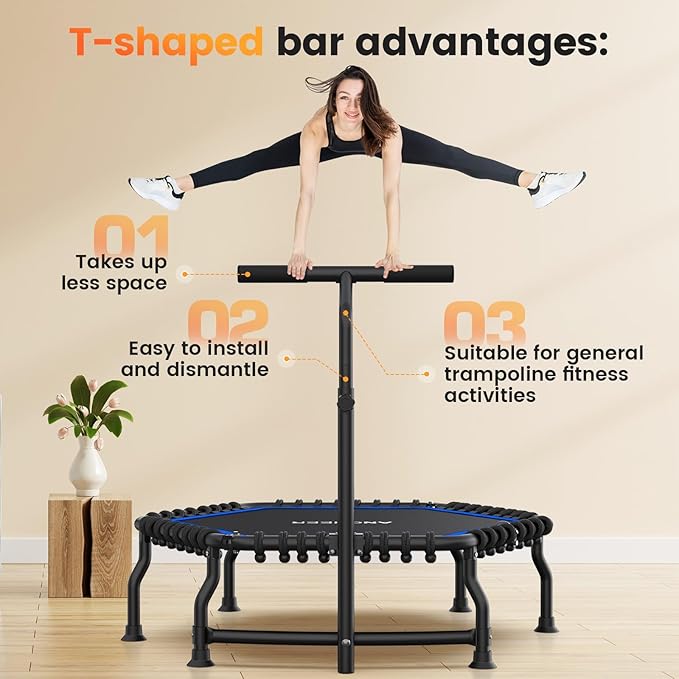 ANCHEER 50" Rebounder Trampoline for Adults- 2025 Foldable Mini Trampoline with Bar- Exercise