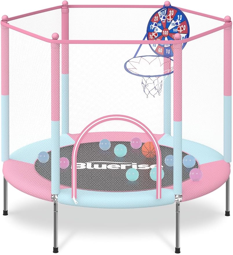 BLUERISE Trampoline 55IN 6FT Toddler Trampoline for Kids Indoor Outdoor Play for Kids Trampoline