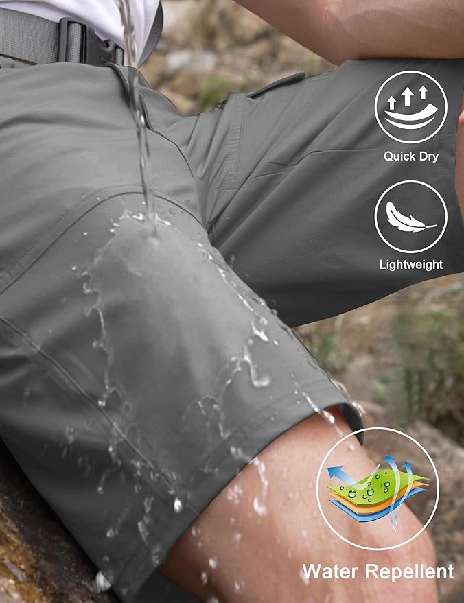 CRYSULLY Men's Hiking Cargo Shorts Outdoor Summer Lightweight Quick Dry Work Casual Shorts with 5