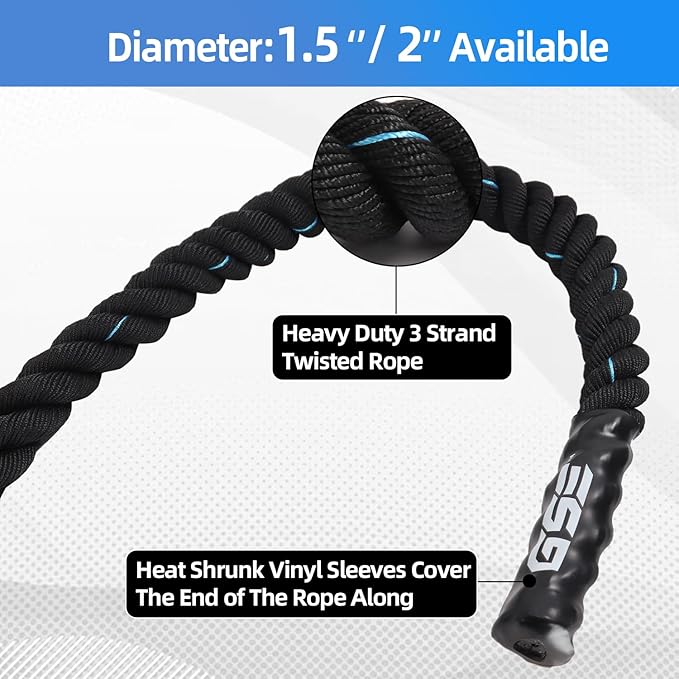 GSE Games & Sports Expert Gym Battle Rope, Heavy-Duty Workout Ropes for Indoor & Outdoor Workout