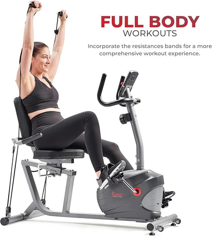 Sunny Health & Fitness Smart Indoor Recumbent Bike Trainer, Home Full Body Workout & Cardio Cycling