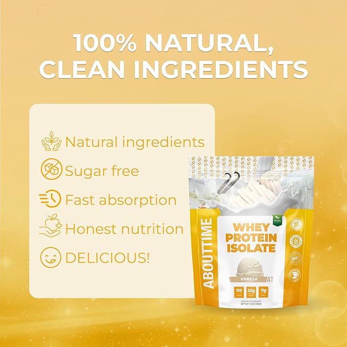 About Time Whey Protein Isolate Powder 25g Vanilla, Natural Ingredients, Non-GMO, Gluten-Free
