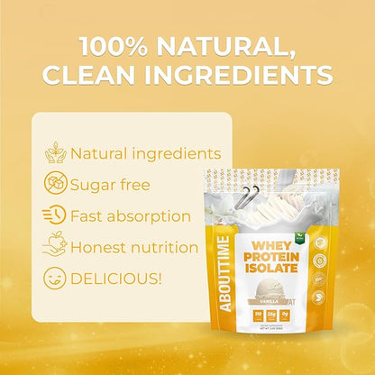 About Time Whey Protein Isolate Powder 25g Vanilla, Natural Ingredients, Non-GMO, Gluten-Free