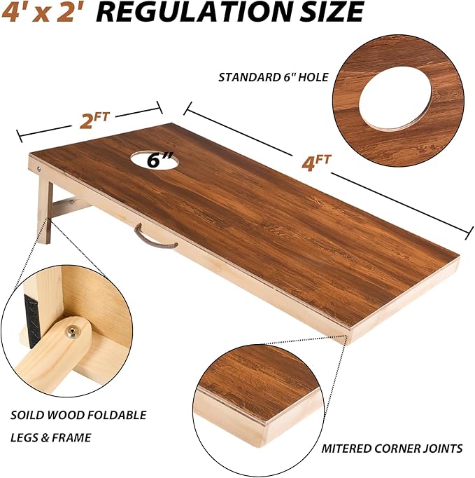 Cornhole Set 4'x2' Cornhole Board Sets with Bags Regulation Size, Corn Hole Games for Adults