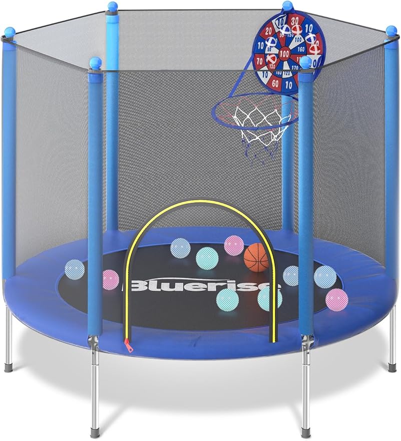 BLUERISE Trampoline 55IN 6FT Toddler Trampoline for Kids Indoor Outdoor Play for Kids Trampoline