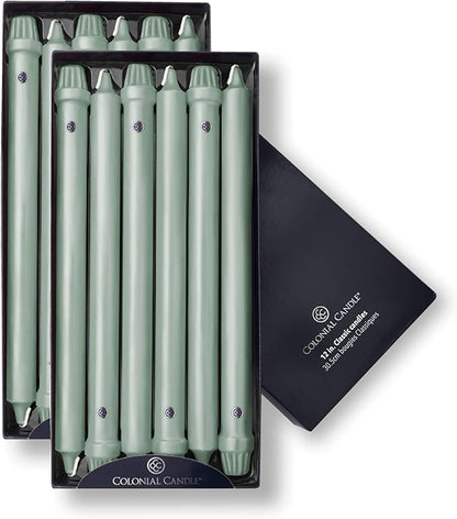 Colonial Candle Unscented Taper Candle, Classic Collection, Colonial Classic Green, 12 In, Pack of