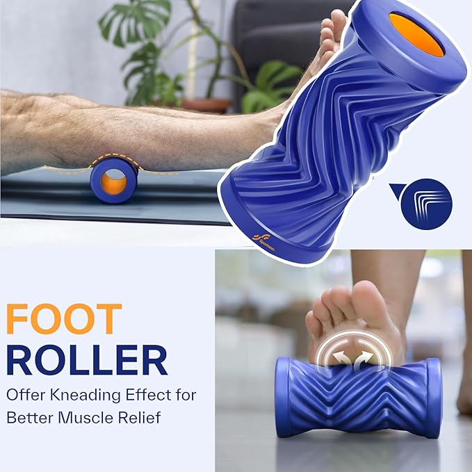 Sportneer 4 in 1 Foam Roller Set: Dual Textures Foam Roller, Foot Roller, Lacrosse Ball, Traction