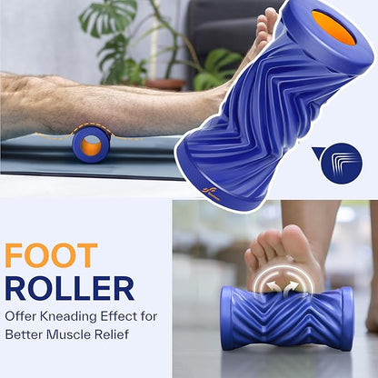 Sportneer 4 in 1 Foam Roller Set: Dual Textures Foam Roller, Foot Roller, Lacrosse Ball, Traction