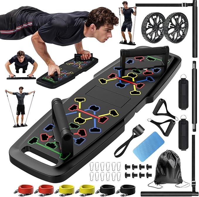Push Up Board,Home Gym,Portable Exercise Equipment,Pilates Bar and 20 Fitness Accessories with