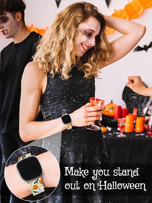 Watbro Halloween Holiday Band Compatible with Fitbit Versa 3 / Sense/Fitbit Versa 4 / Sense 2 Bands