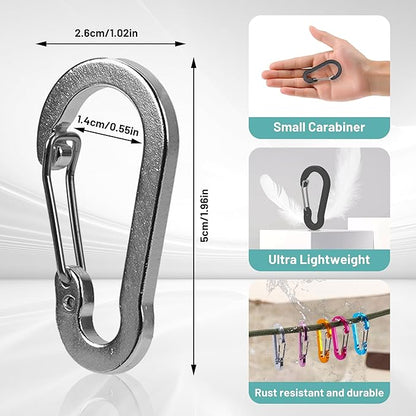 Multi-Pack Aluminum Carabiner Clips, 2" Ultra-Light Spring & Locking for Key,Hiking, Outdoor