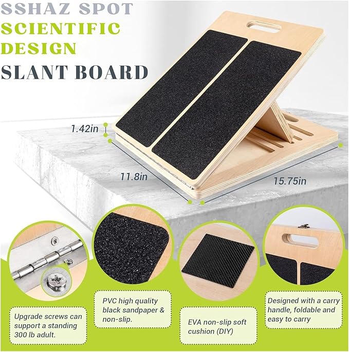 Professional Wooden Slant Board for Calf Stretching, Portable 5-Stretch Board for Knees, Non-Slip