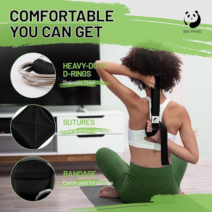 Slim Panda Yoga Strap for Stretching,Cotton Yoga Strap with Adjustable D-Ring Buckle,Non-Elastic