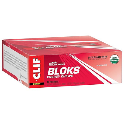 CLIF BLOKS - Strawberry Flavor - Energy Chews - Non-GMO - Plant Based - Fast Fuel for Cycling and