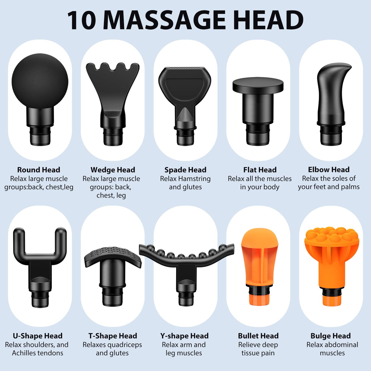 TOLOCO Massage Gun, Back Massager 10 Replacement Head for Pain Relief Deep Tissue, Percussion