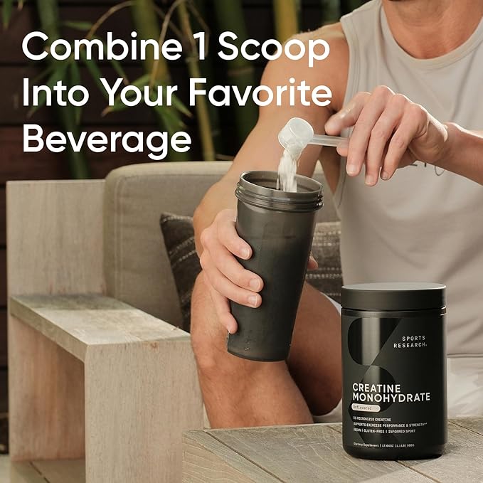 Sports Research Creatine Monohydrate - Gain Lean Muscle, Improve Performance and Strength and