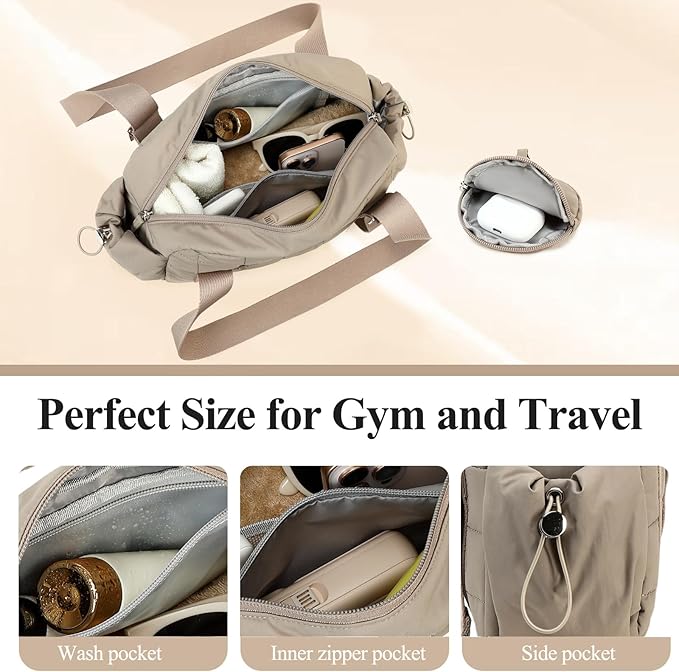 CAMTOP Mini Gym Bag for Women, Small Gym Tote Bag Puffy Quilted Sports Duffel Bag with Wet