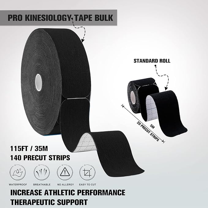 Pro Kinesiology Tape Precut Bulk, 115Ft Athletic Tape for Muscle Joint Support, 140 Strips for Knee
