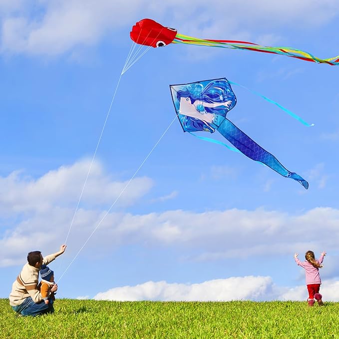 HONBO Large Mermaid Kite for Kids & Adults, Easy to Fly Delta Kite, Beginner Kite for Girls &Boys