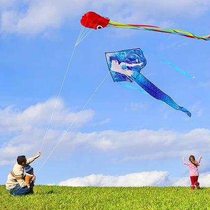 HONBO Large Mermaid Kite for Kids & Adults, Easy to Fly Delta Kite, Beginner Kite for Girls &Boys