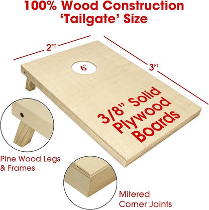 GoSports Solid Wood Premium Cornhole Sets - Choose 4 x 2 ft or 3 x 2 ft - Game Boards Include Set
