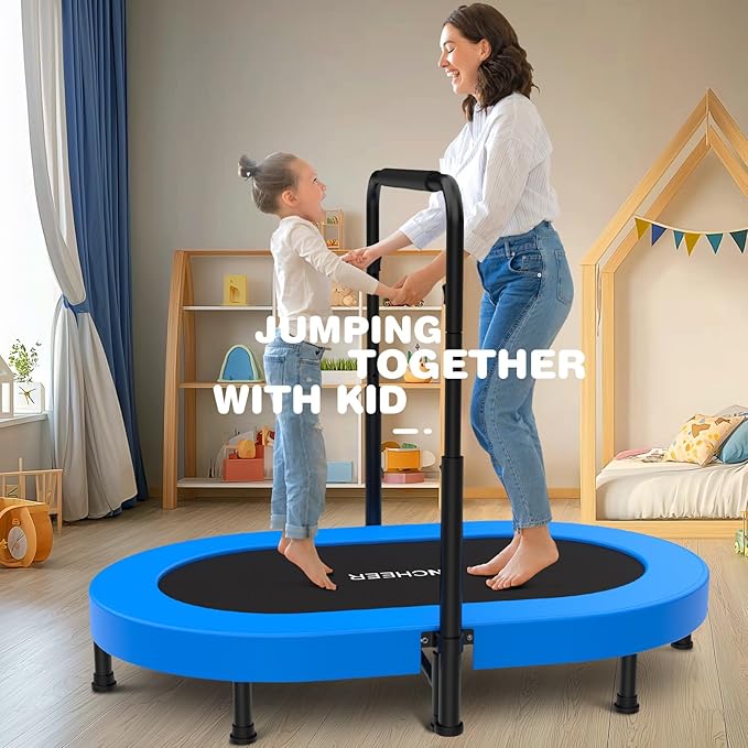 ANCHEER 56'' Foldable Mini Trampoline with Adjustable Handle - Indoor/Outdoor Rebounder for Kids &